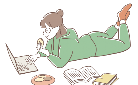 部屋でくつろぐ女性のイラスト